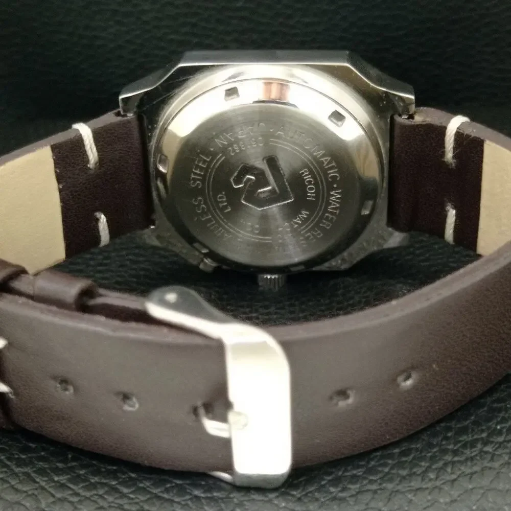 Vintage 1988 Ricoh Automatic Mens Silver Watch W/daydate & Gold accents